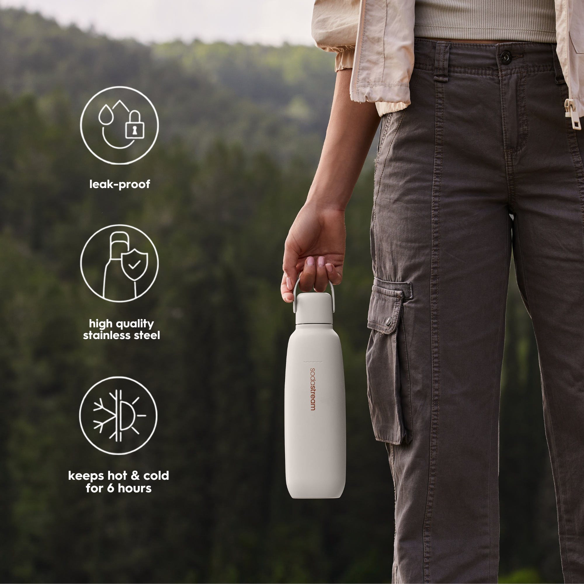 SodaStream Fizz & Go Sand Insulated Stainless Steel Sparkling Water Bottle 0.9L