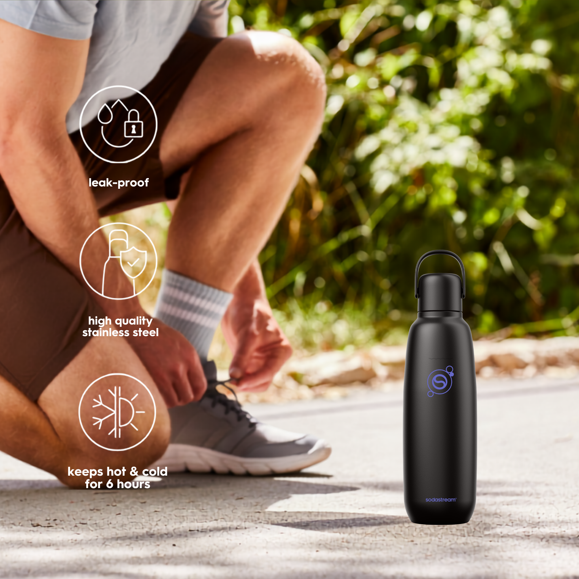 Sodastream Black Fizz & Go® Stainless Steel Bottle 900ml | Insulated Sparkling Drink Bottle