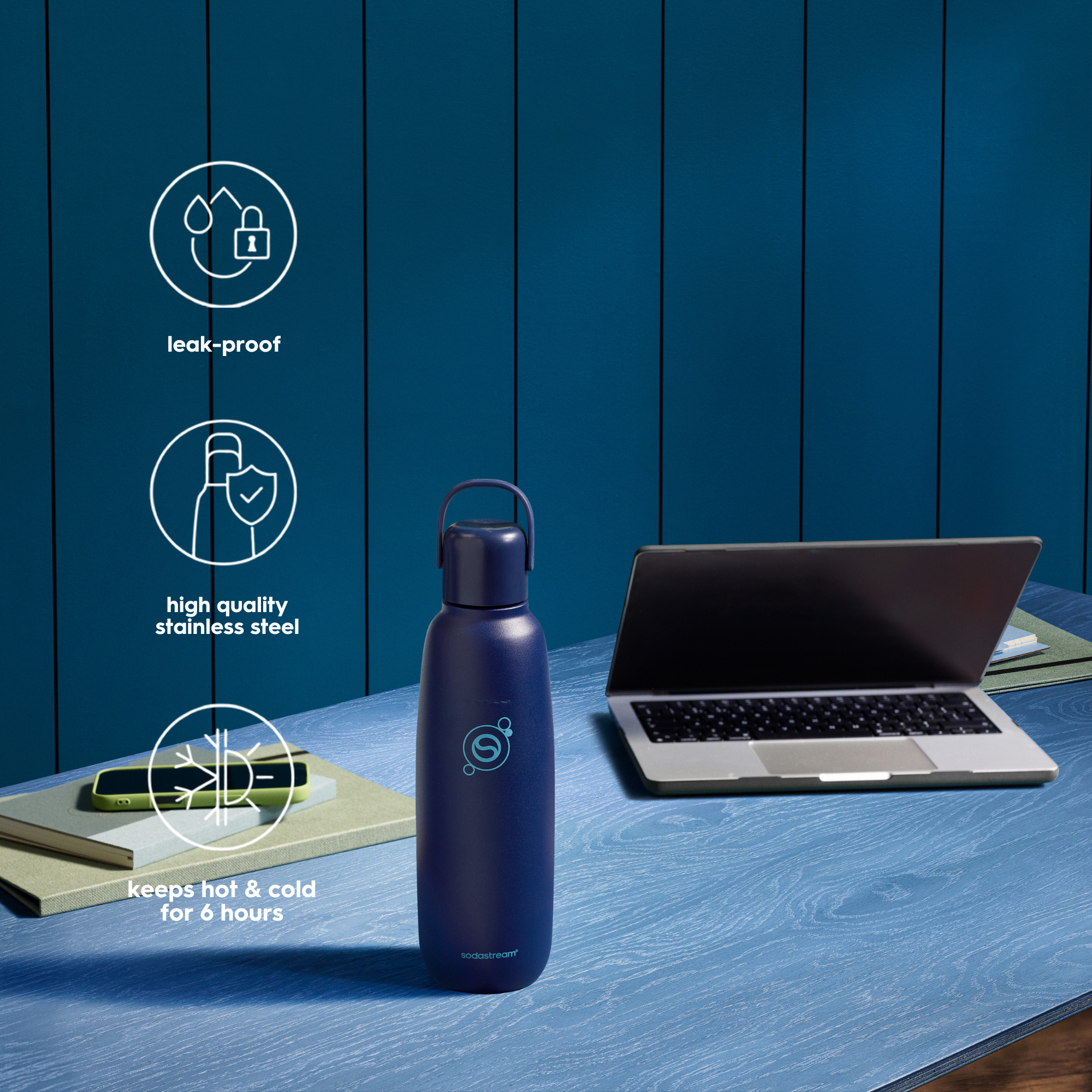 Sodastream Blueberry Fizz & Go® Stainless Steel Bottle 900ml | Insulated Sparkling Drink Bottle