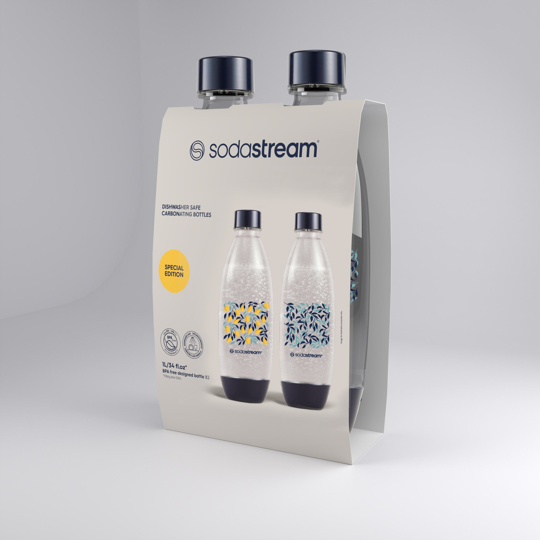 Dishwasher Safe - 1L Black Fuse Bottle Twin Pack Summer Edition sodastream