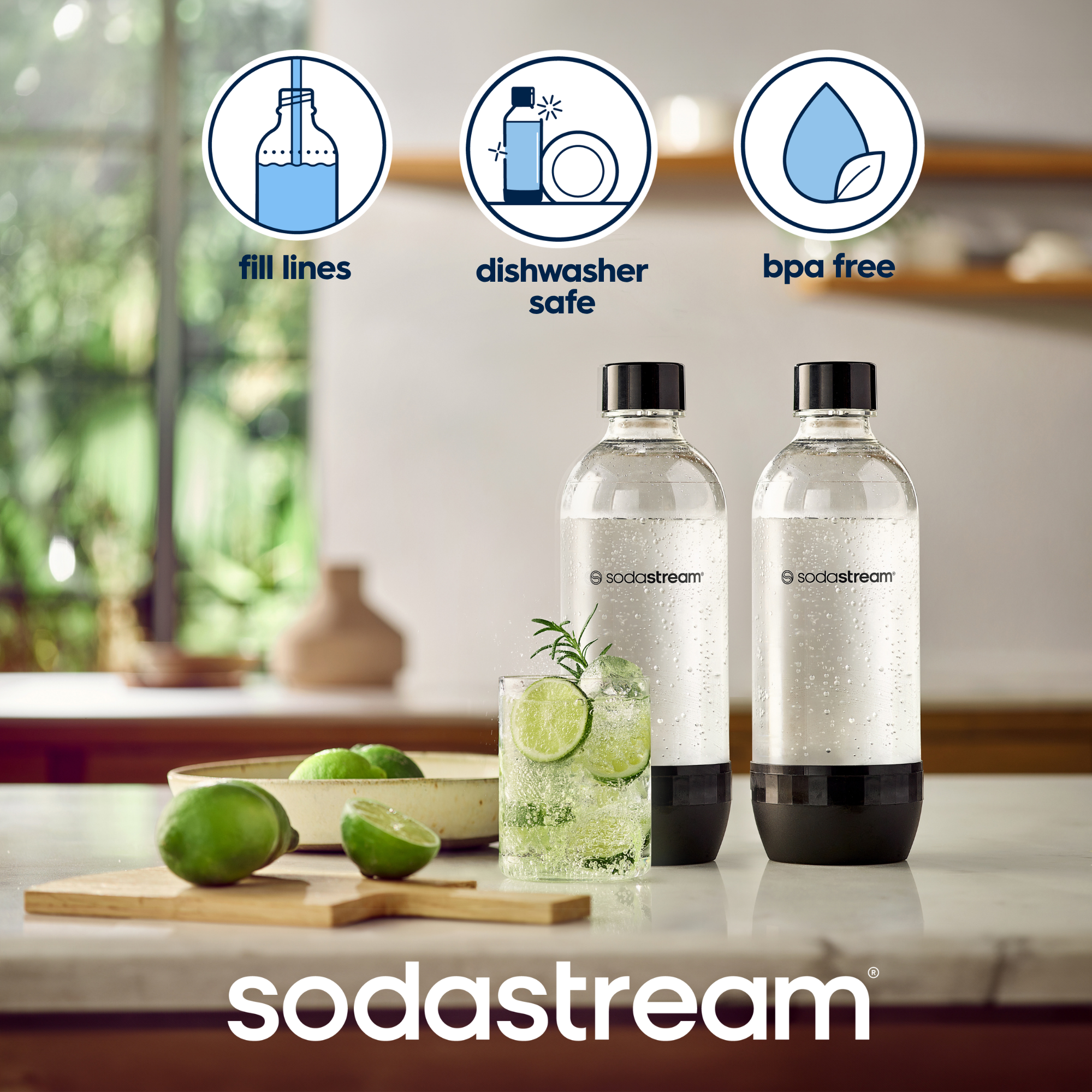 1l Black Carbonating Bottle Twin Pack
