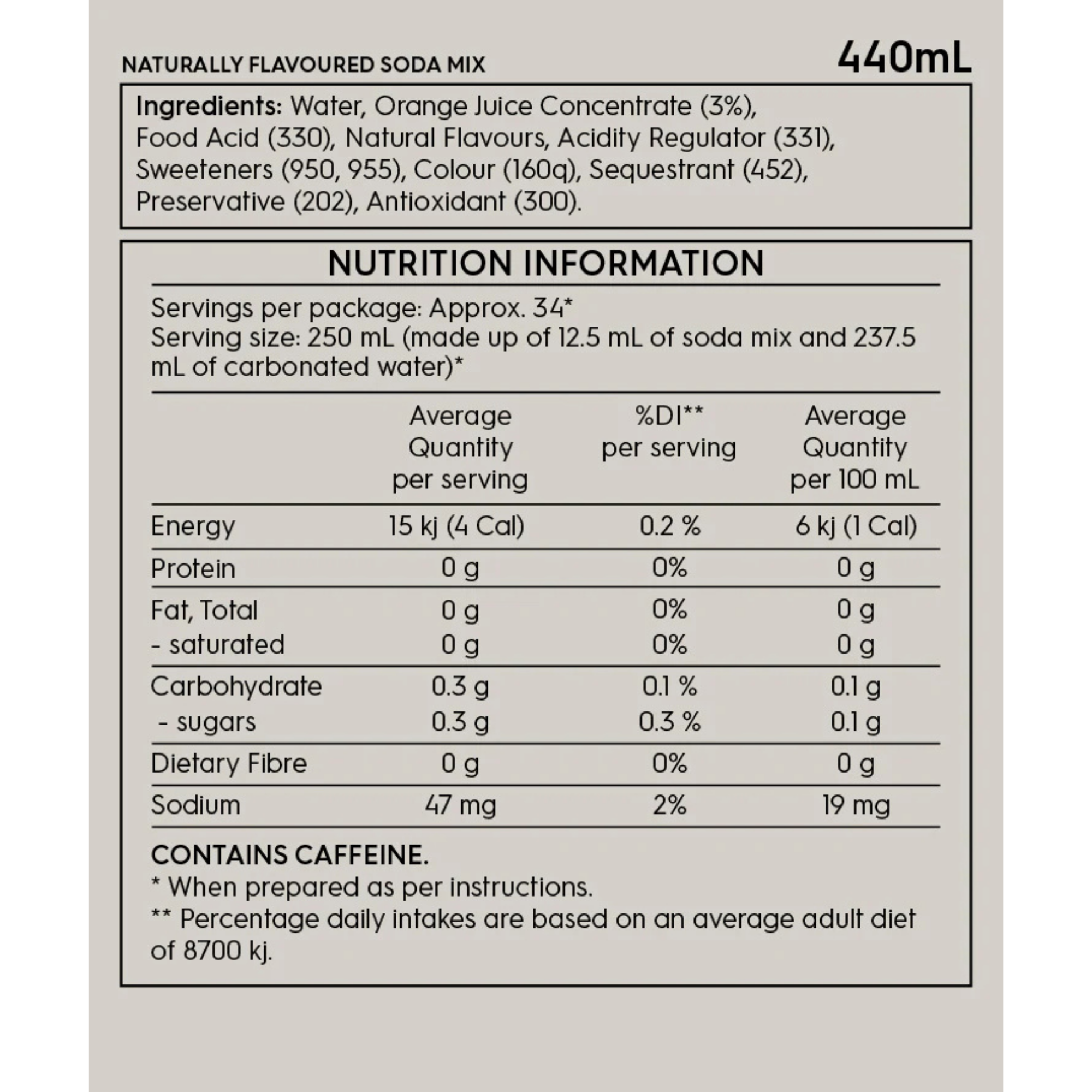 Classics Diet Orange Mango Soda Drink Mix 440ml