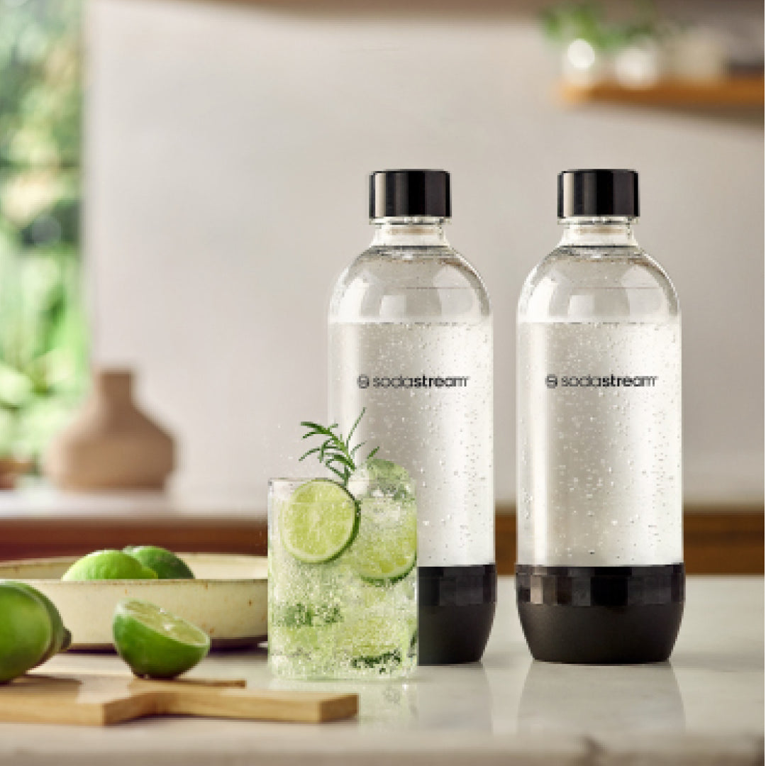 Dishwasher Safe - 1L Black Carb Bottle Twin Pack